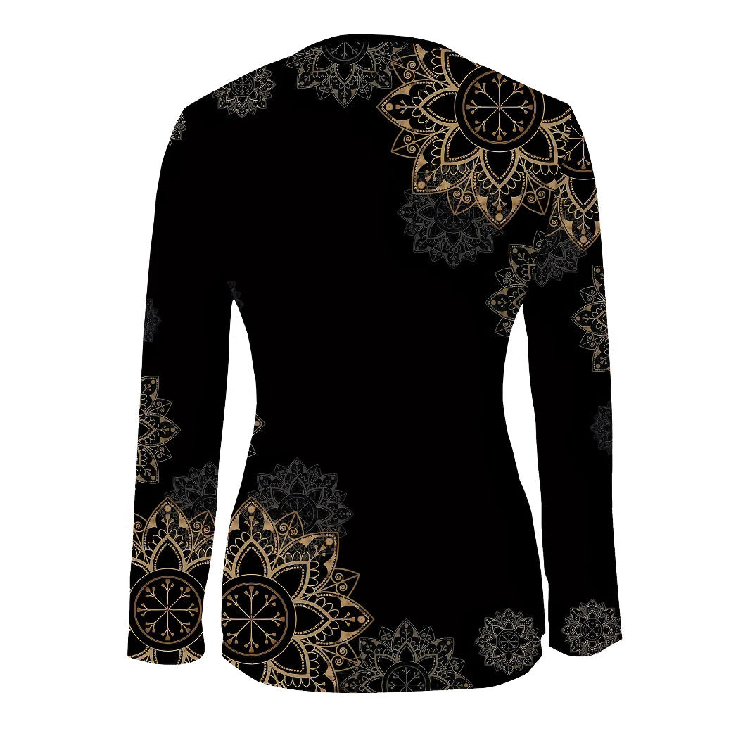 Women's Long Sleeve Flower Print Half Casual Tops