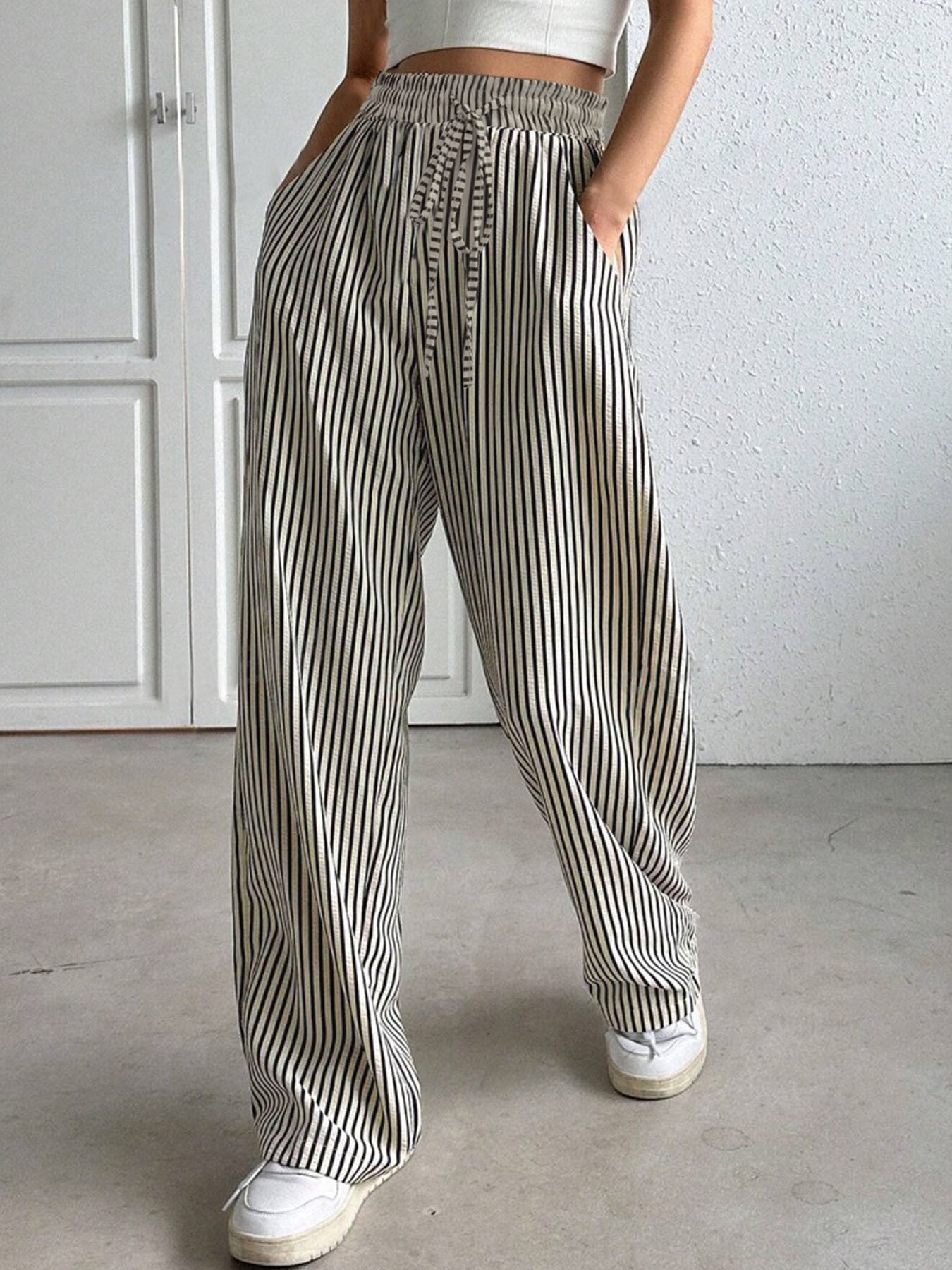 Stylish Graceful Charming Women's Striped Trousers Casual Pants