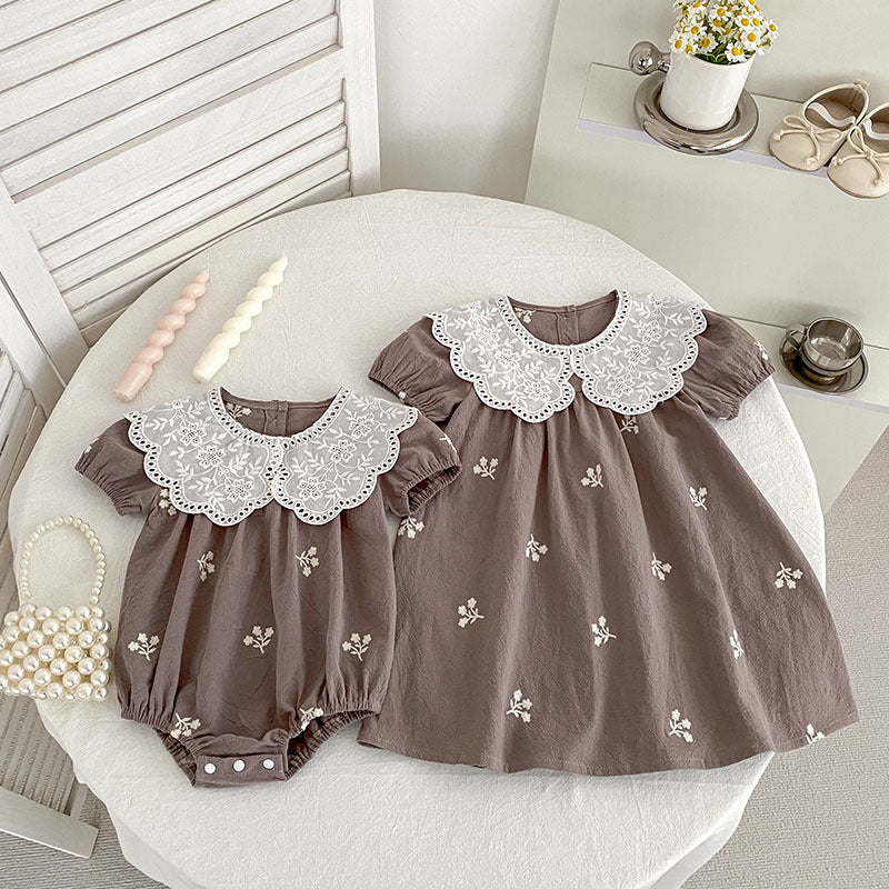 Princess Romper Embroidered Doll Collar Rompers Sisters Children's Dress