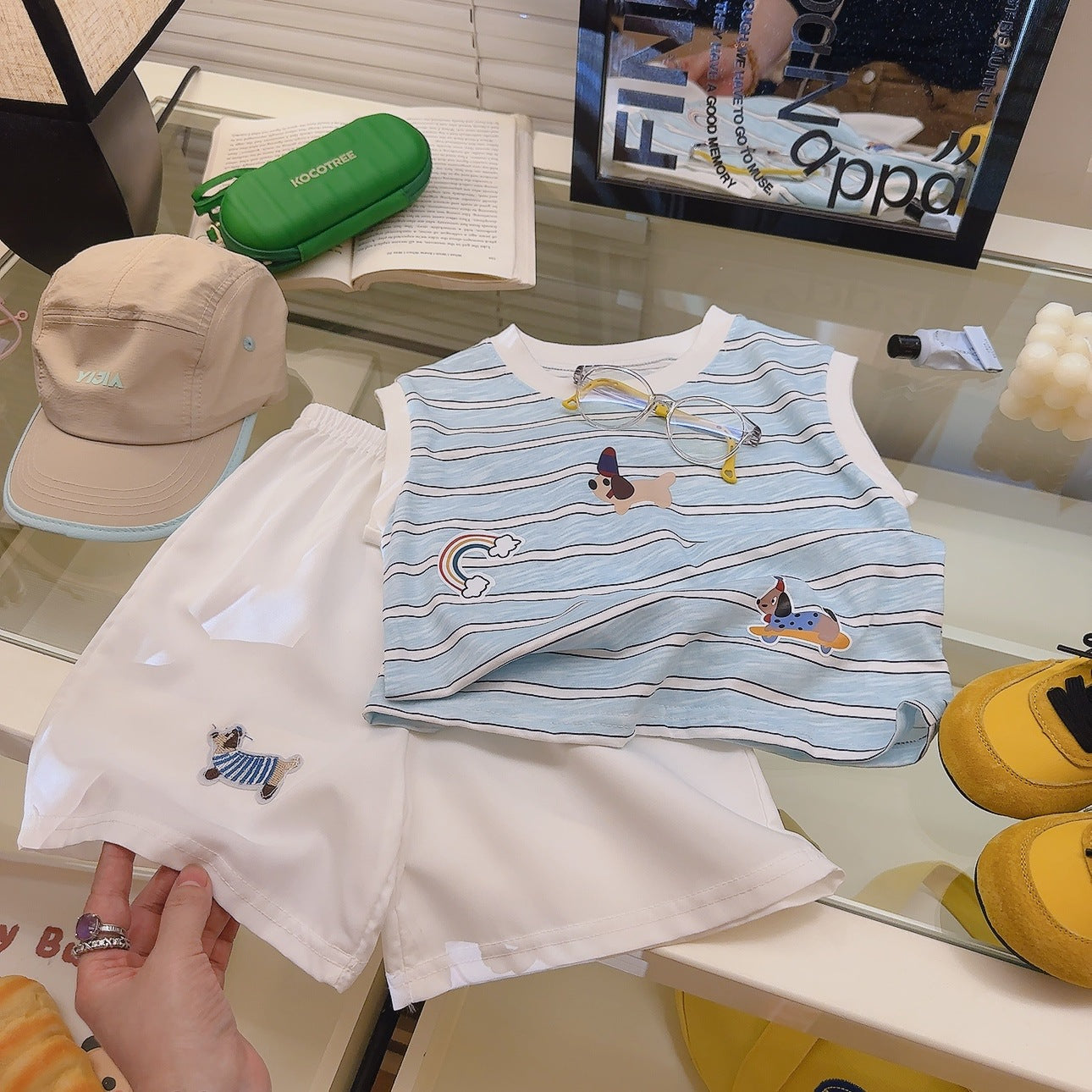 Children's Striped Vest Two-piece Set Cartoon Patch Puppy Boys Children's Suit
