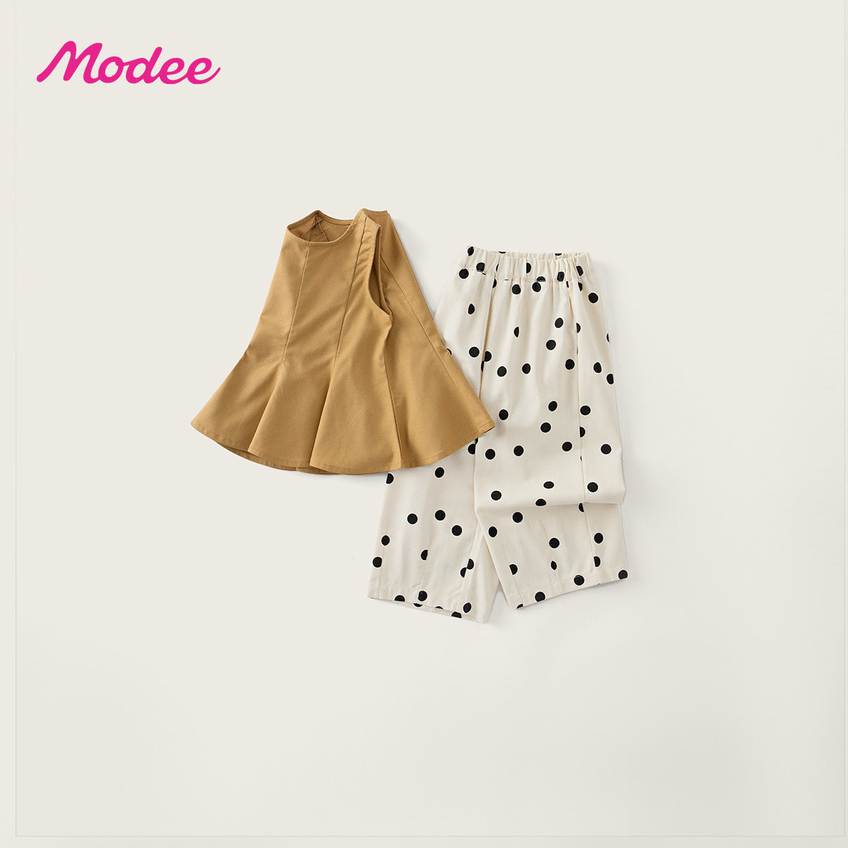 Style Brown Sleeveless Top Wide Leg Pants Children's Suit