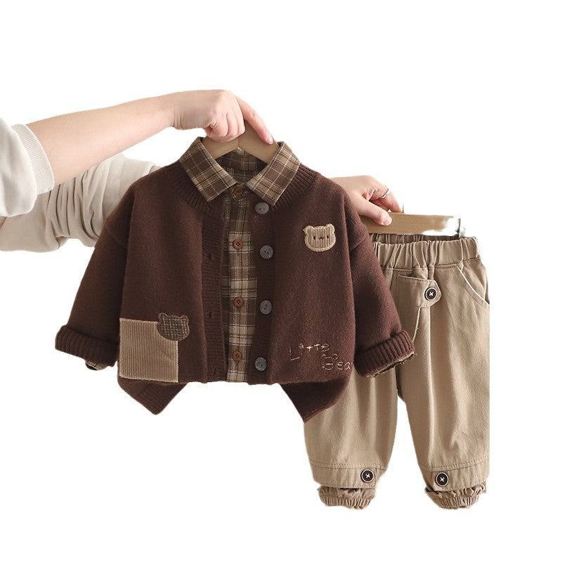 Spring Sweater Cardigan Long Sleeve Three-piece Boy Casual Children's Suit