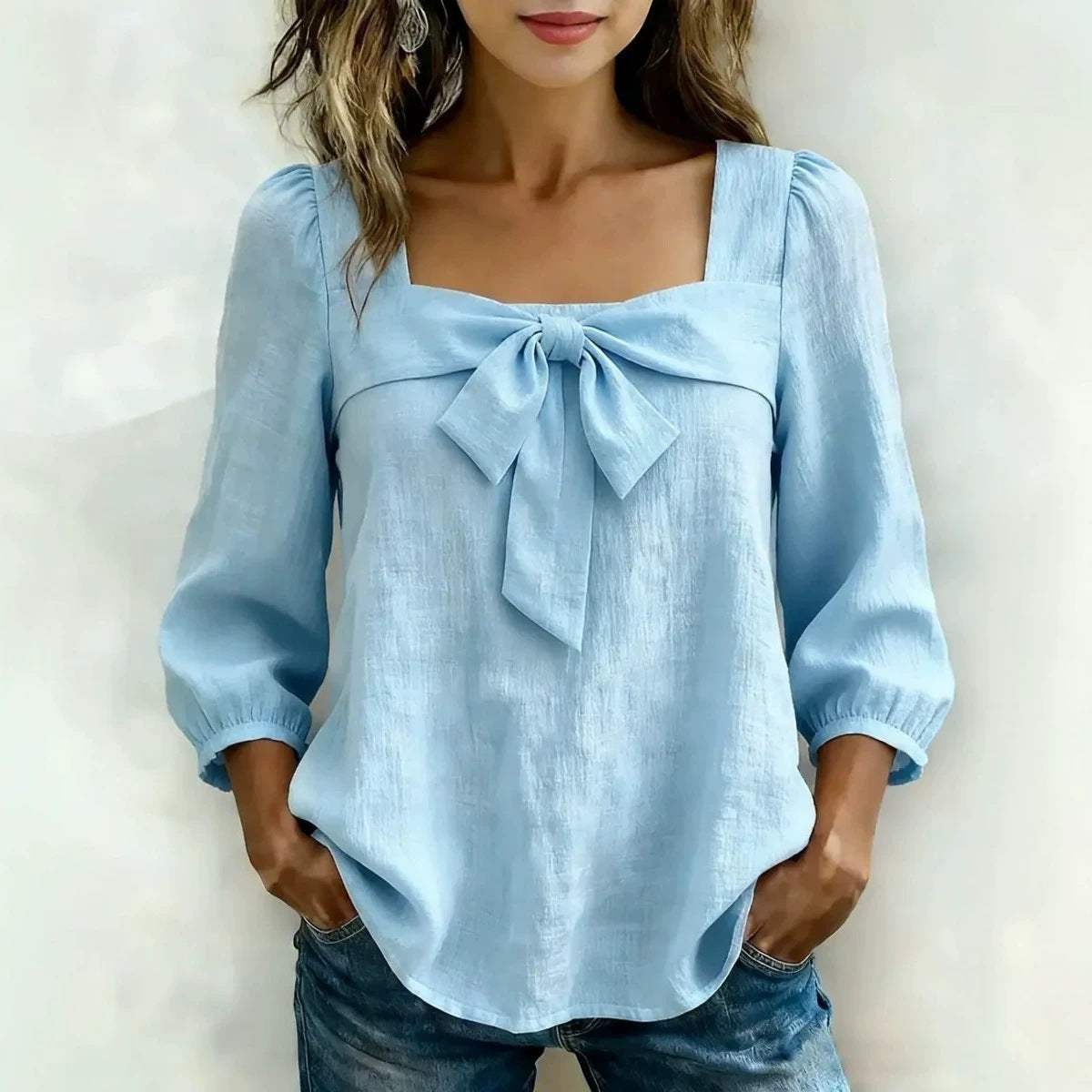 Elegant Women's Bow Solid Color Fashion Blouse