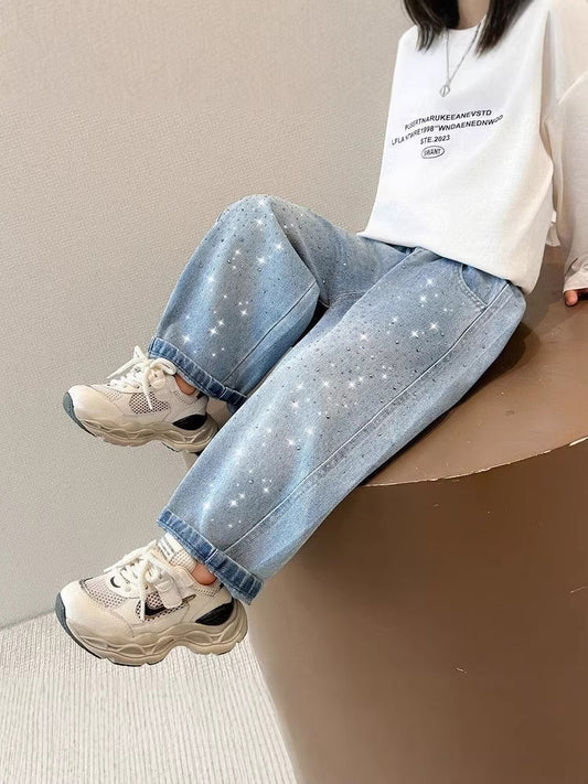 Children's Spring Clothing Loose Western Style Casual Rhinestone Children's Pants