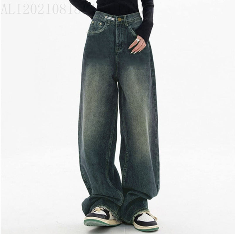 Women's American Antique Dark Blue Straight Mopping Women's Jeans