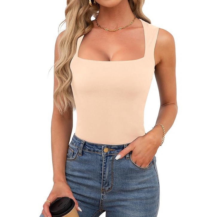 Women's Fashion Wear Solid Color Slim Fit Square Small Vest/suspenders/tube Top