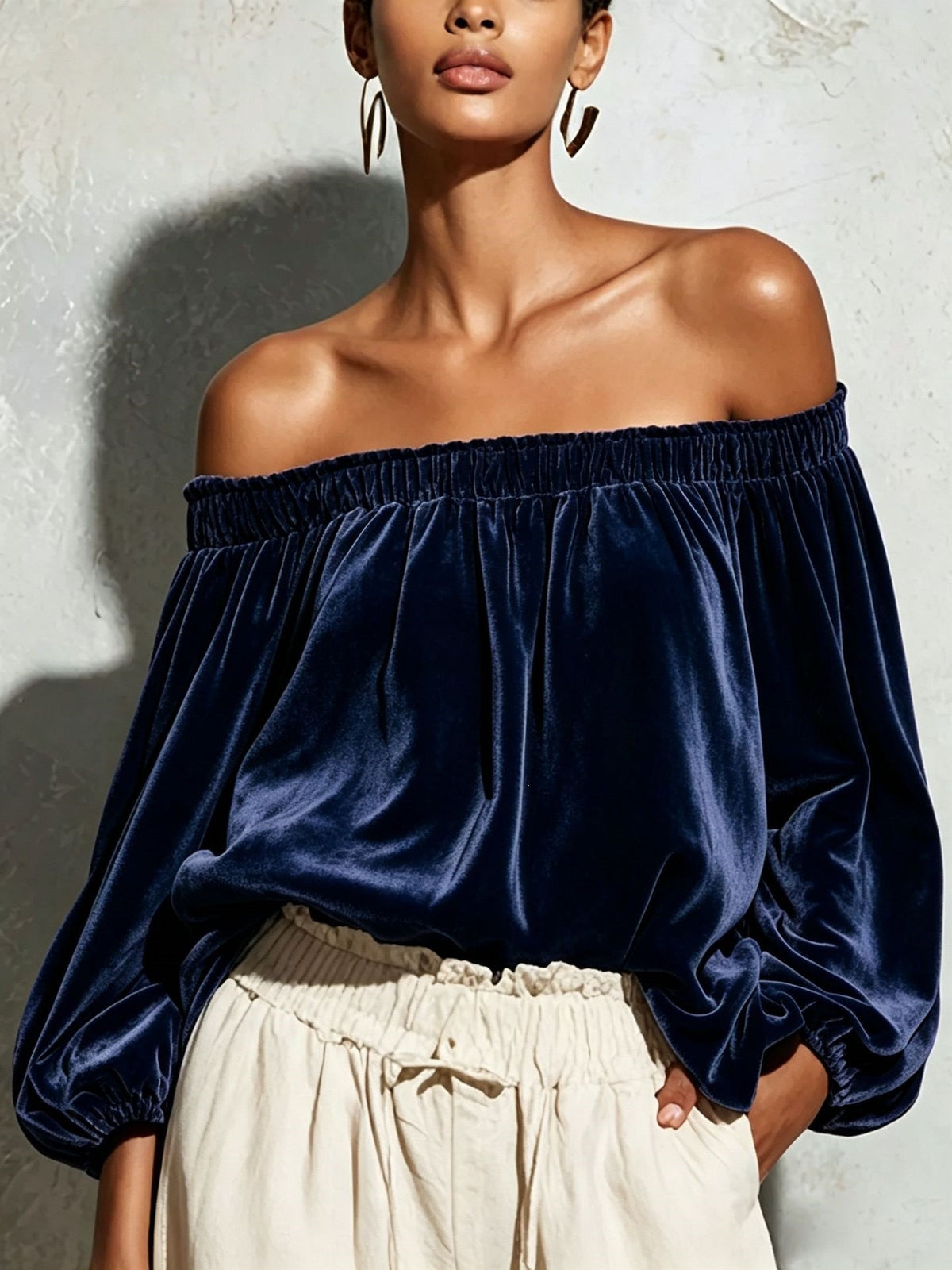 Women's Lantern Sleeve Elegant Solid Color Casual T-shirt Blouse