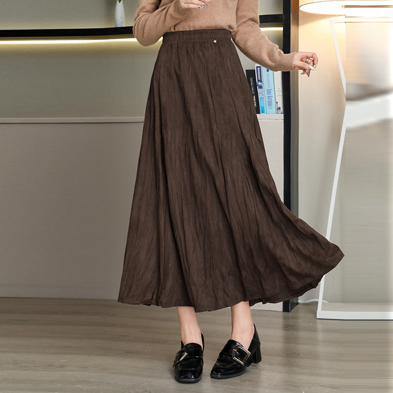 Women's Veet Draping Pleated Slimming Mid-length Expansion High Skirts