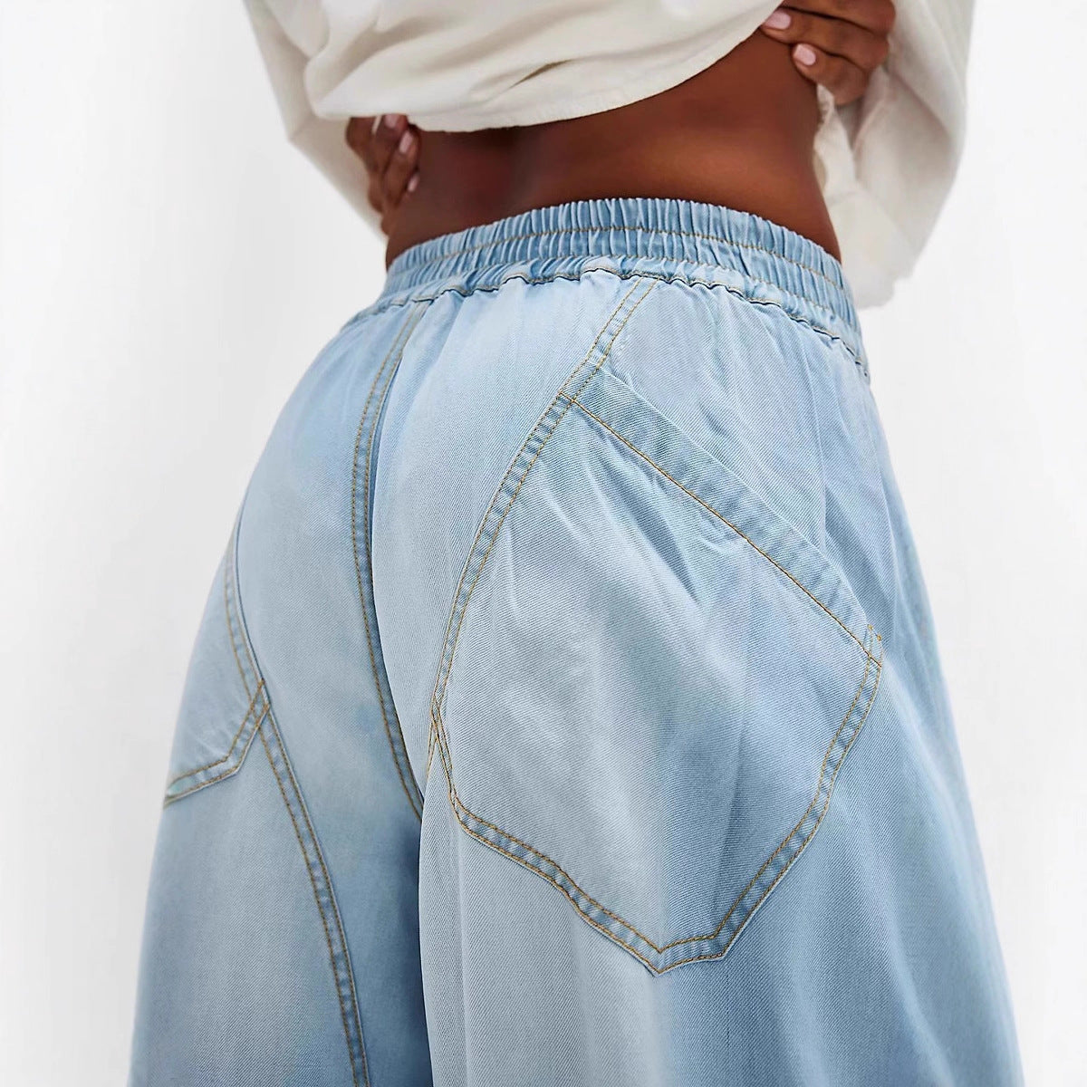 Women's Fashionable Draping Washed Straight Loose Casual Jeans