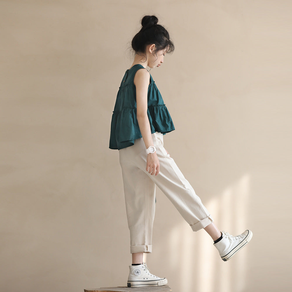 Cropped Summer Double Pocket Curling Daddy Medium Large Children's Pants