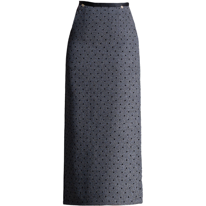 Women's A- Line Straight Polka Dot Flocking Slimming High Waist One-step Skirt