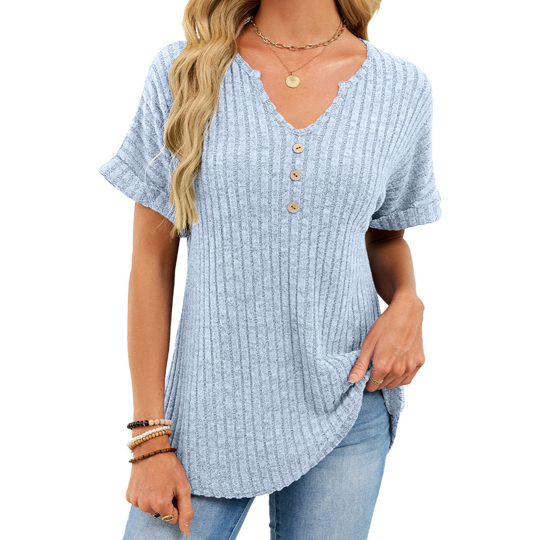Solid Color Button Loose Sunken Stripe Shorts