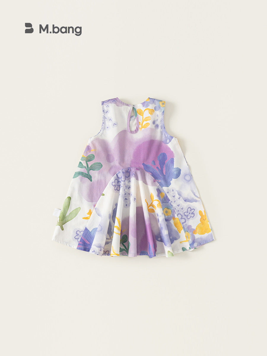 Children's Clothing Skirts Summer Sleeveless Little Western Style Purple Flower Vest Children's Dress