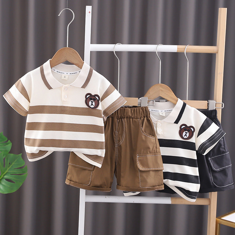 Children's Lapel Striped Shirt Short-sleeved Summer Handsome Thin Children's Suit