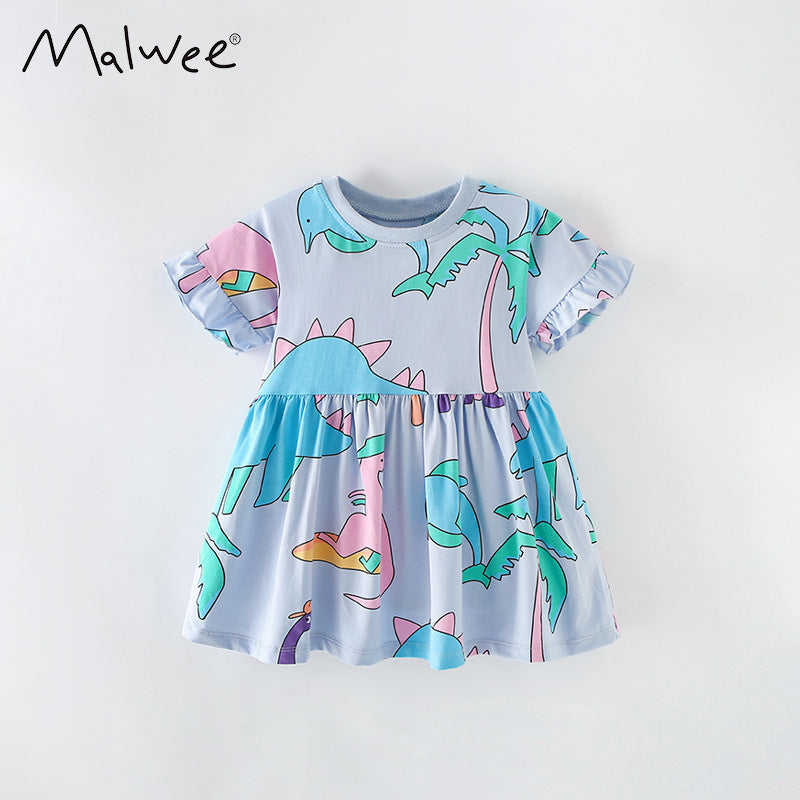 Children's Summer Casual Printed Short Sleeves Round Neck Children's Dress