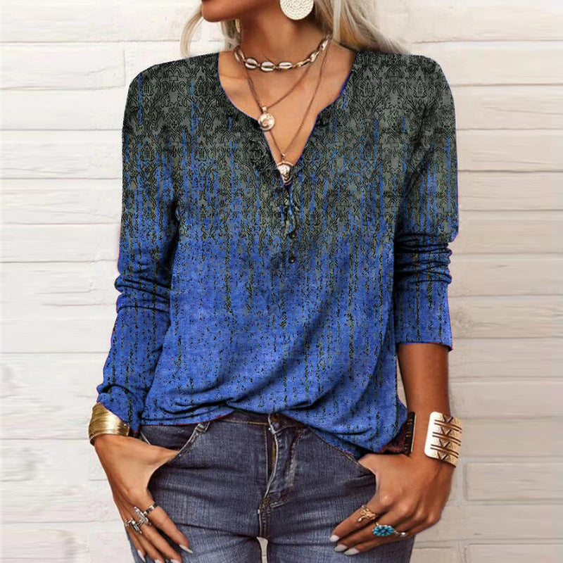 Popular Women's Long-sleeved Printed Ethnic Fashion Women's T-shirt
