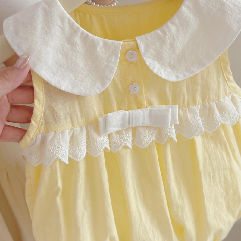 Style Fresh Vest Bow Romper Summer Refreshing Milky Yellow Jumpsuit, Climbing Suit