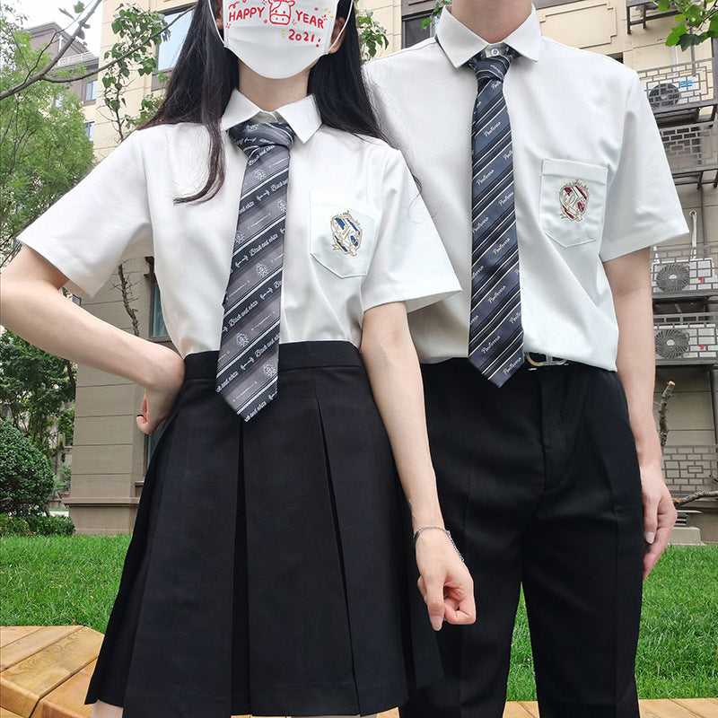 Women's & Men's Embroidered Long Short-sleeved Shirt College Style For Schools Blouse