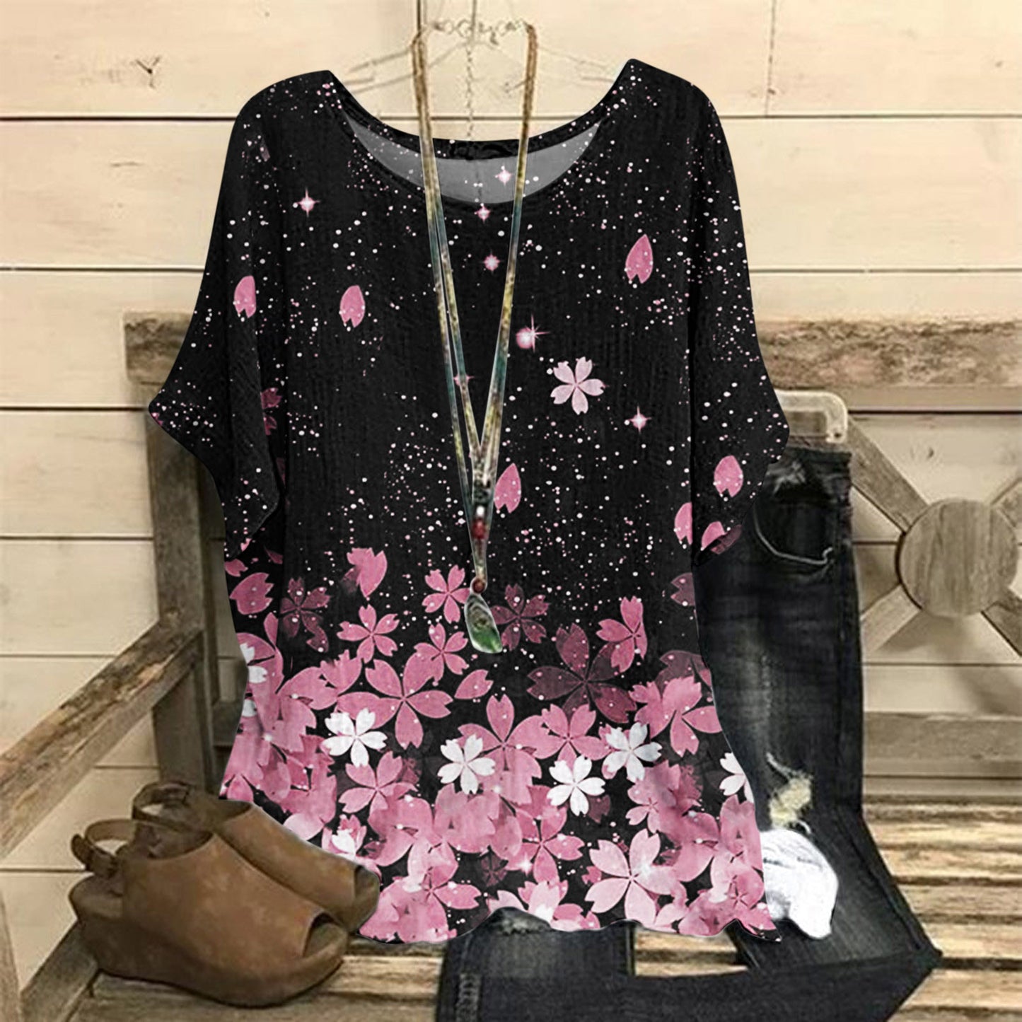 Women's Summer Loose Print Crew Neck Casual Women's T-shirt