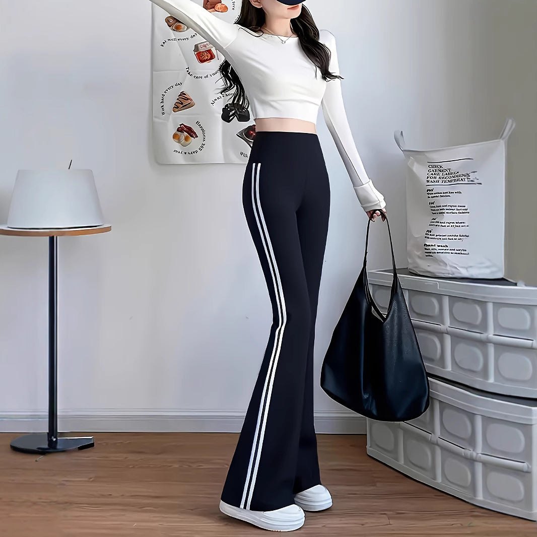Women's Side White Stripe Sports Bell-bottom Loose Casual Pants