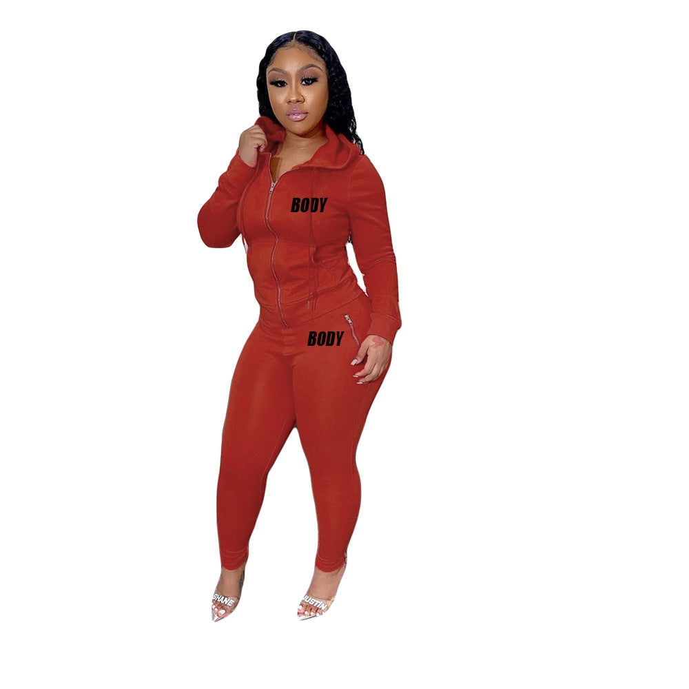 Women's Autumn Letters Printing Personality Zipper Two-piece Clothing