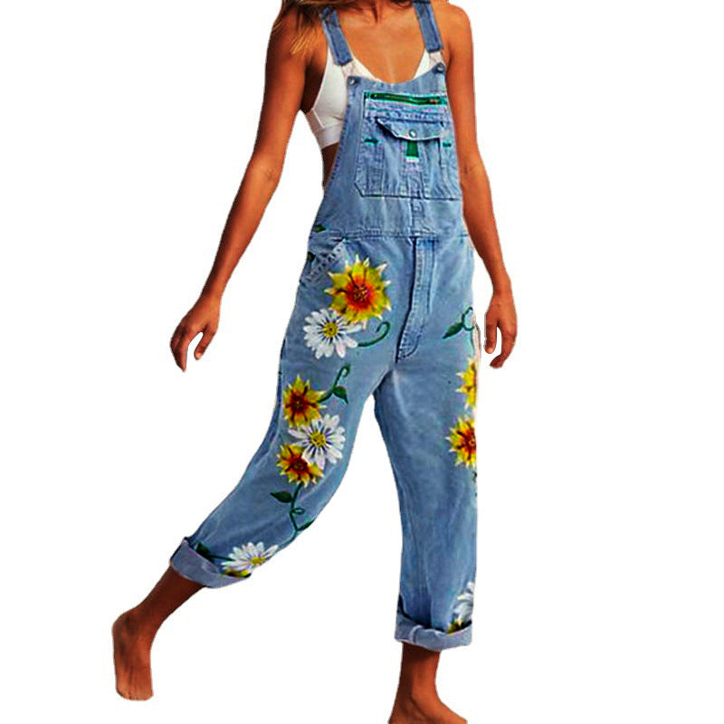 New Women's Printed Suspenders Denim Suspender Women's Jeans