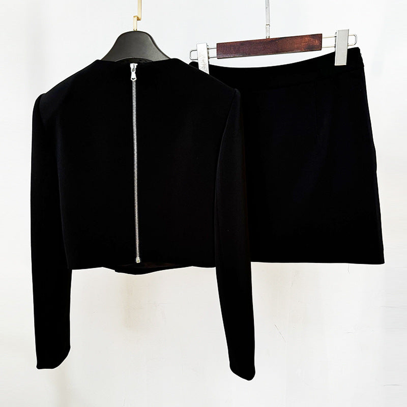 Personality Single Collar Beads Rhinestones Two-piece Fashion Casual Suit