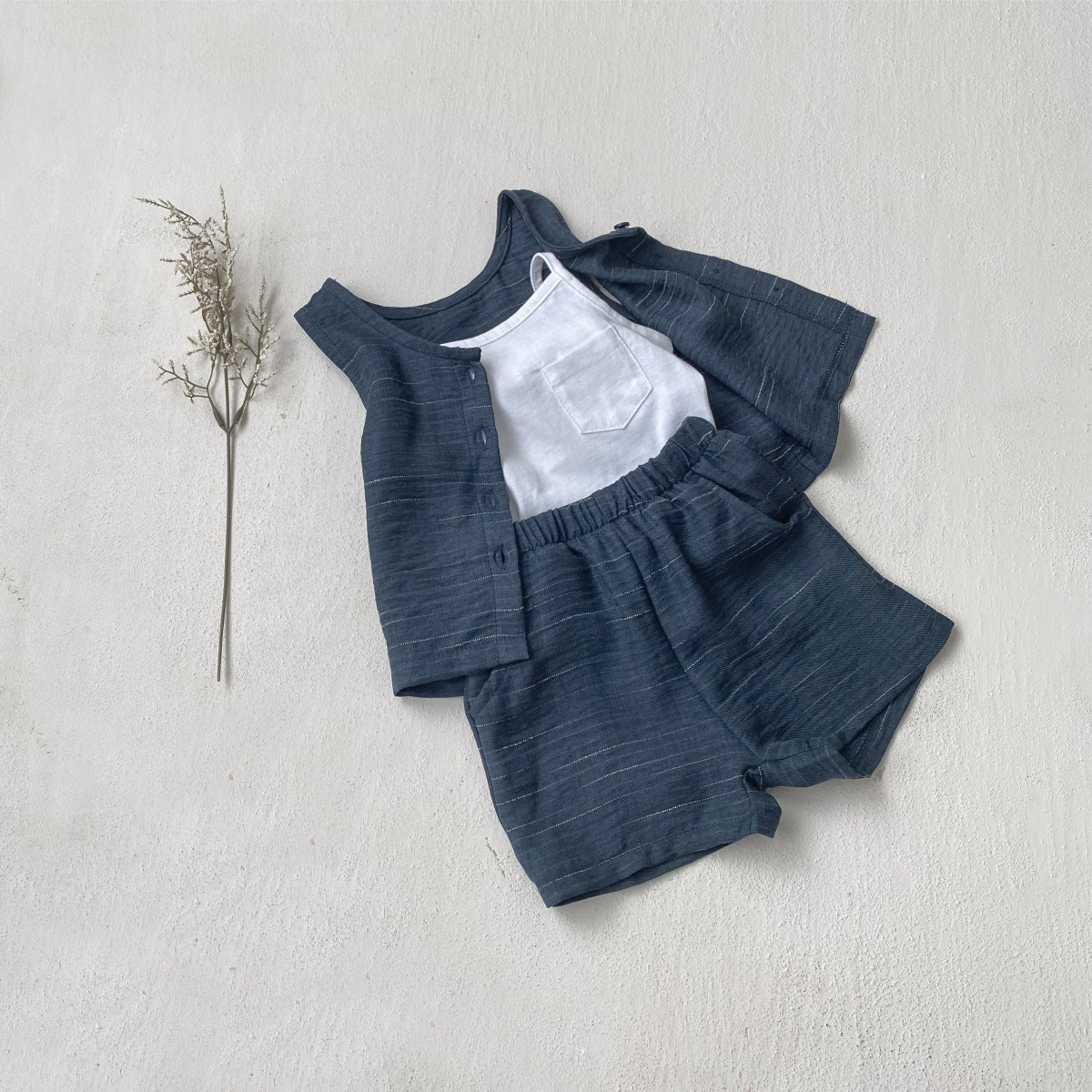 Children's Fashion Dyed Cotton Knit Double-sided Woven Sleeveless T-shirt Children's Suit