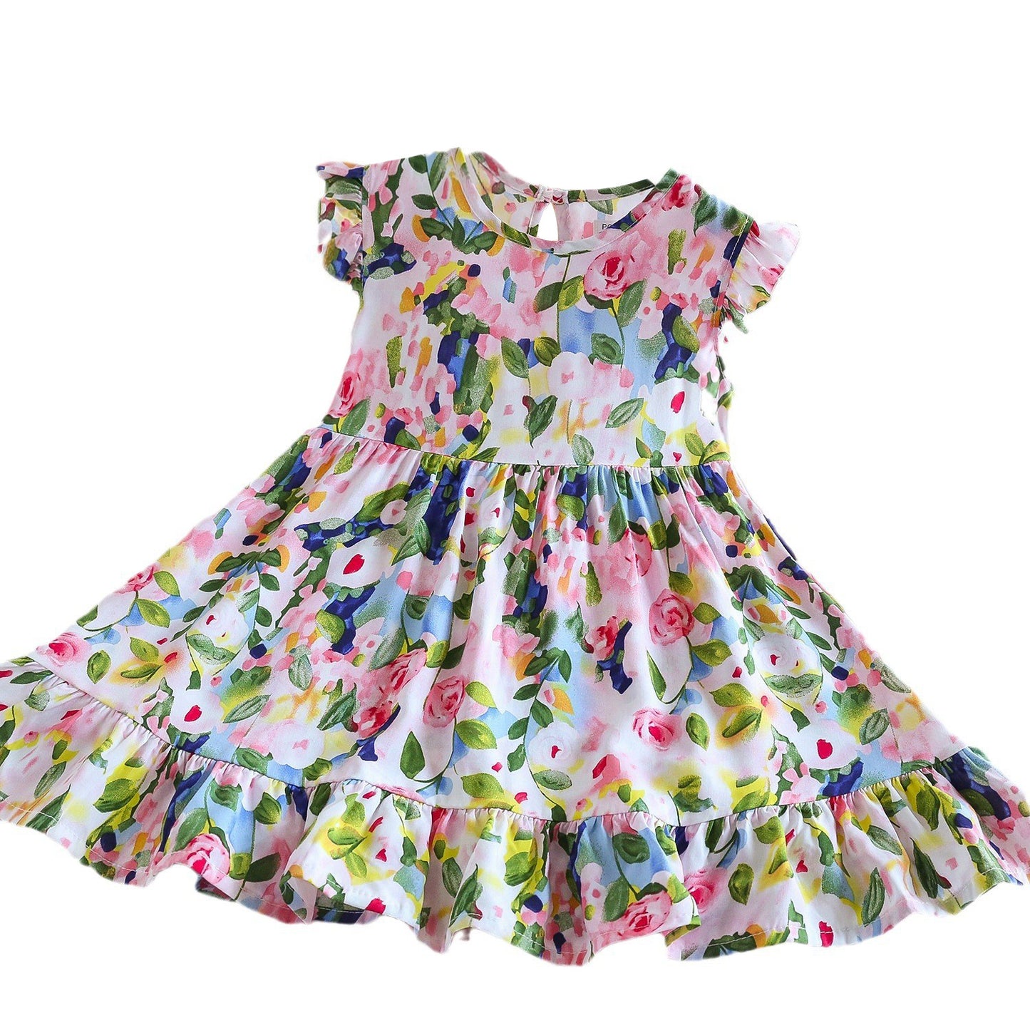 Fresh Flounced Sleeve Floral Cotton Summer Thin Cool Children's Dress