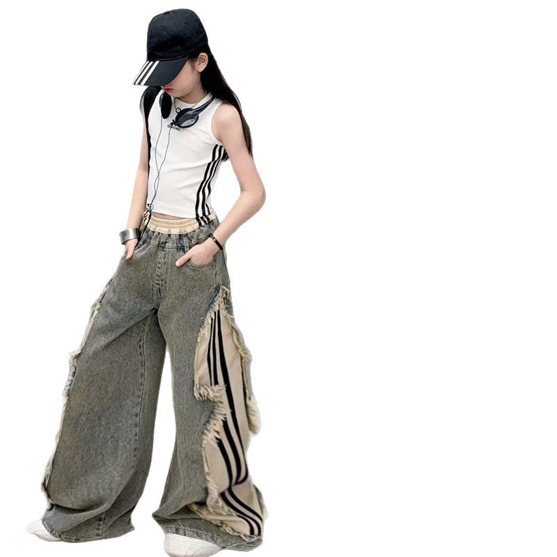 Children's Style Retro Jeans Thin Summer Medium Large Fashionable Children's Pants