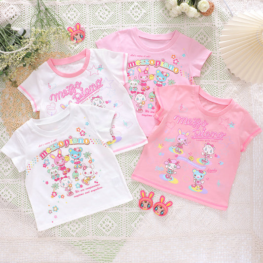 Pianist Summer Sweet Short Sleeve Cartoon Rabbit Girly Style Daughter Children's T-shirt