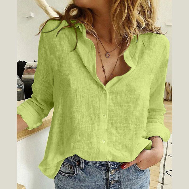 Women's Shirt Pure Casual Long-sleeved Linen Blouse