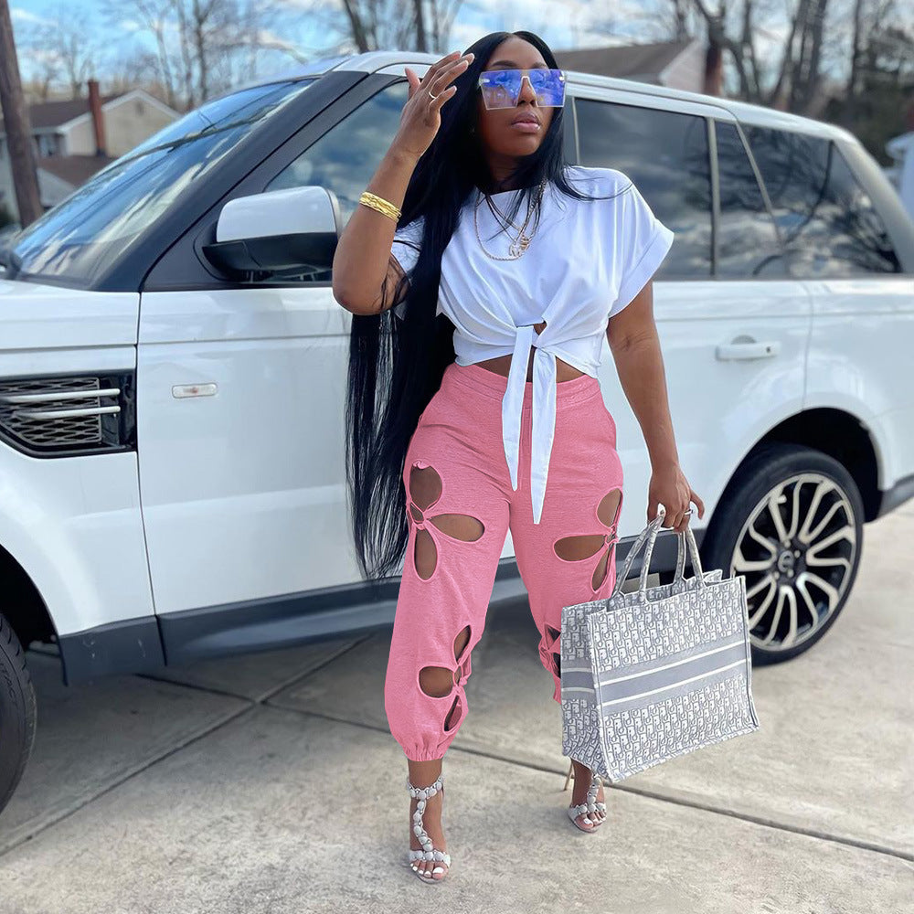 Fashion Creative Unique Women's Ripped Trousers Casual Pants