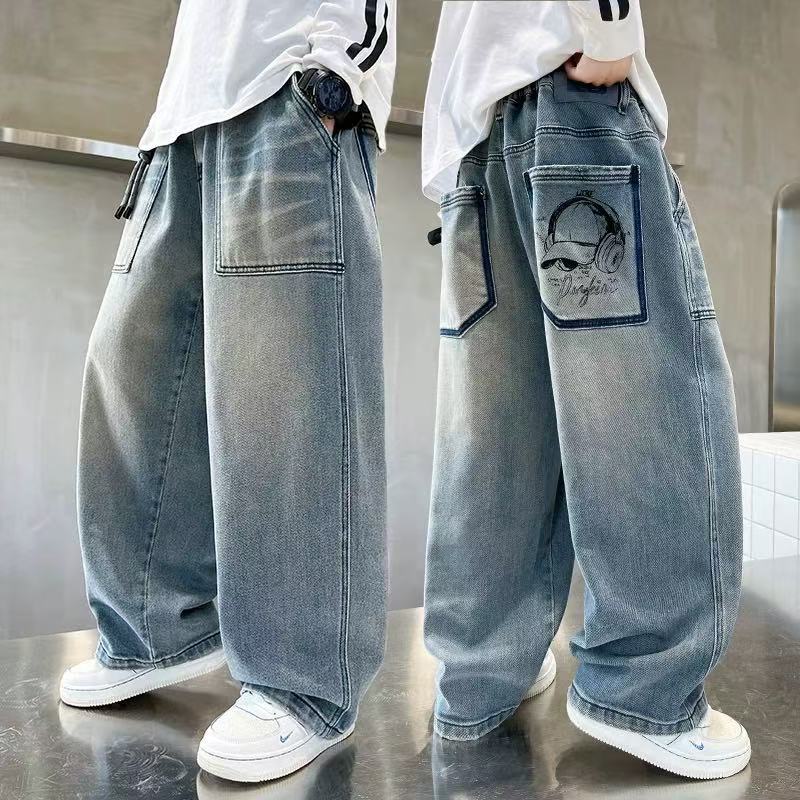 Children's Medium Large Sickle Boys Handsome Loose Children's Pants