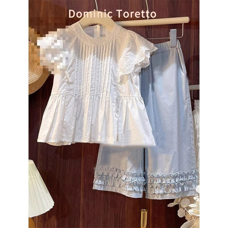 Children's Style Fashion Doll Summer Flower Edge Clothing Wide Leg Pants Children's Suit