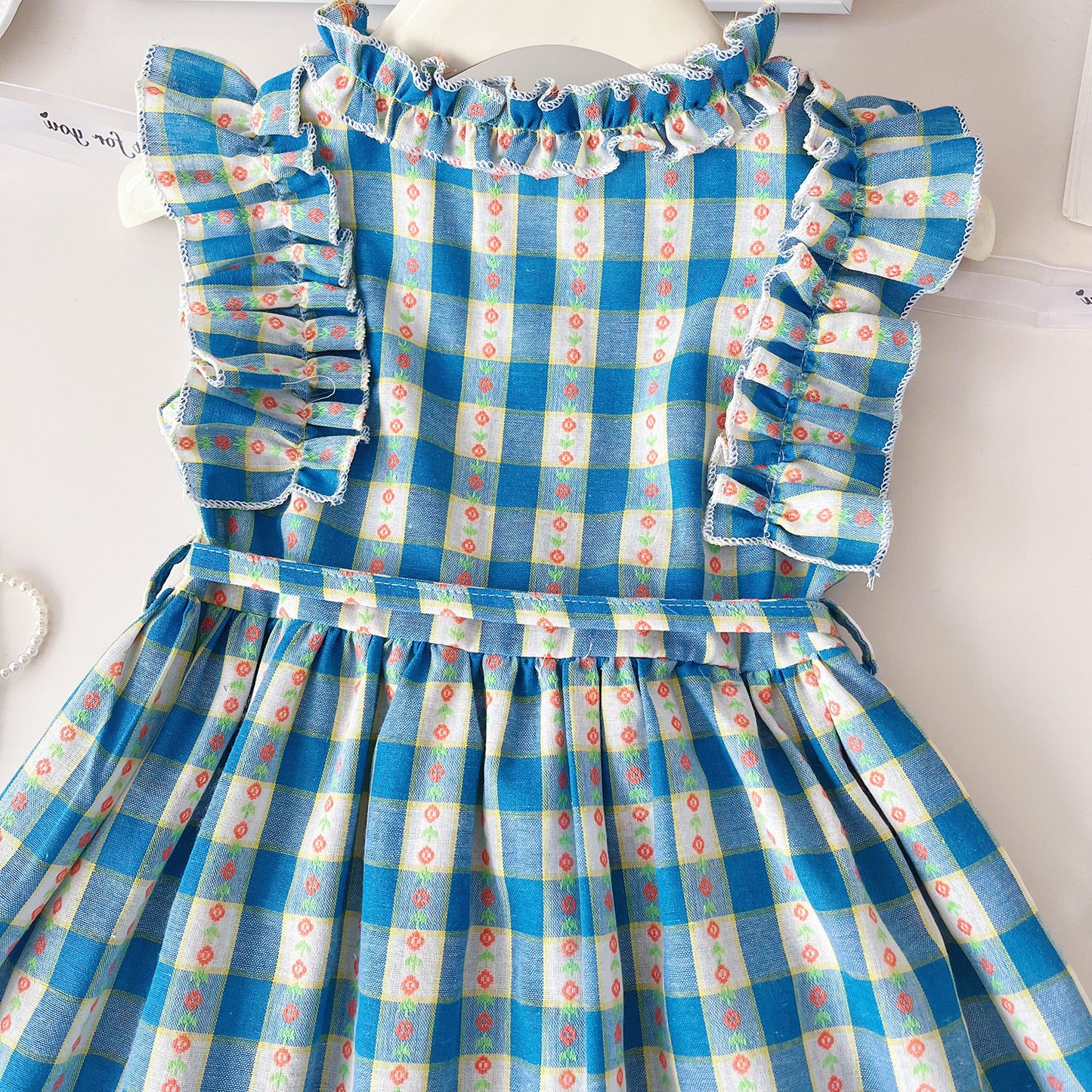 Plaid Vest Small Flounced Sleeve Summer Children's Dress