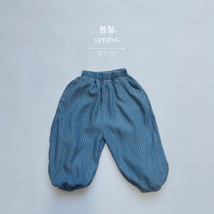 Children's Striped Windproof Jeans Thin Korean Style Air Children's Pants