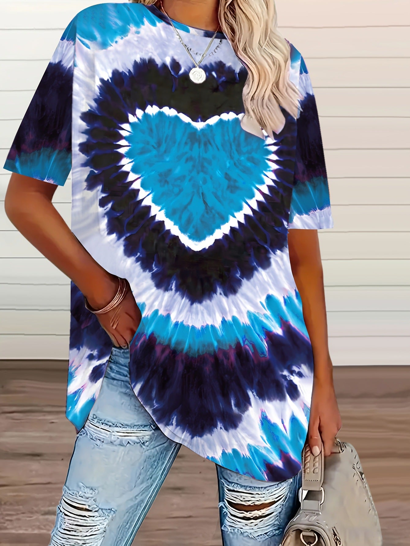 Classic Women's Heart Printing Casual Short-sleeved Large Size T-shirt