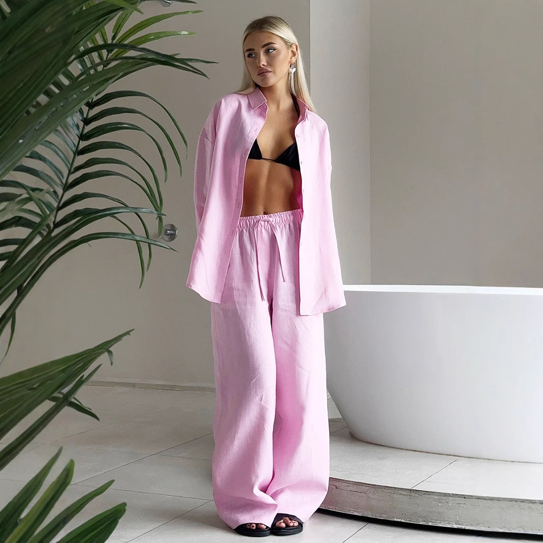 Cotton Shirt Trousers Loose Long Sleeve Suits