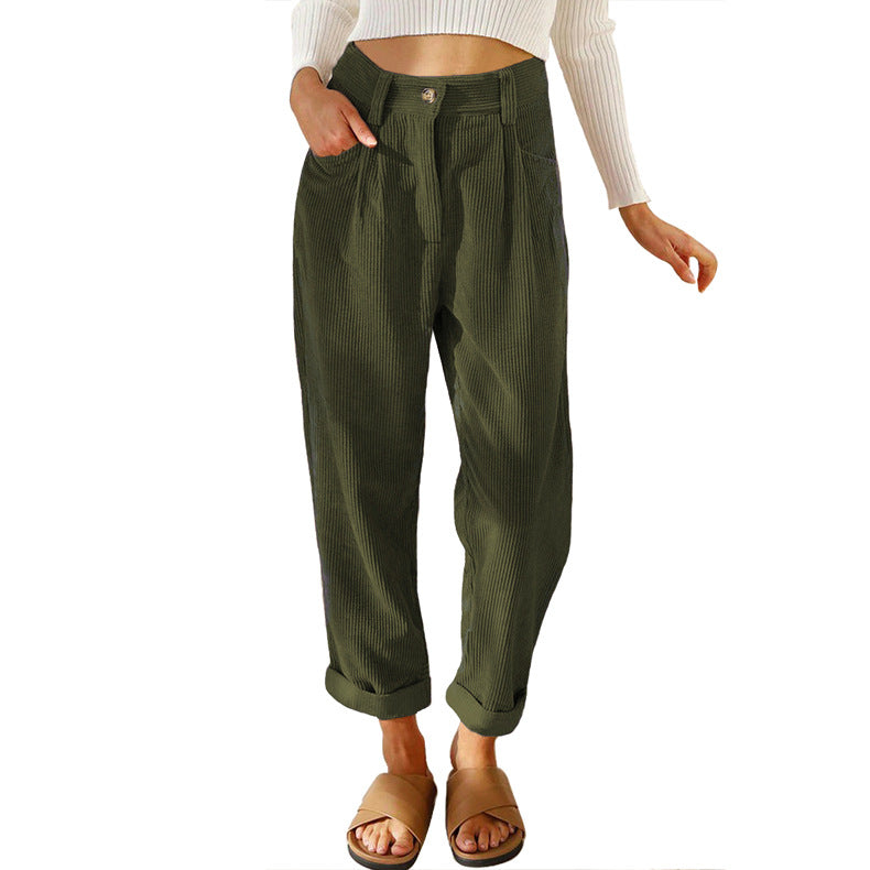 Women's Autumn High Waist Solid Color Corduroy Loose Pants