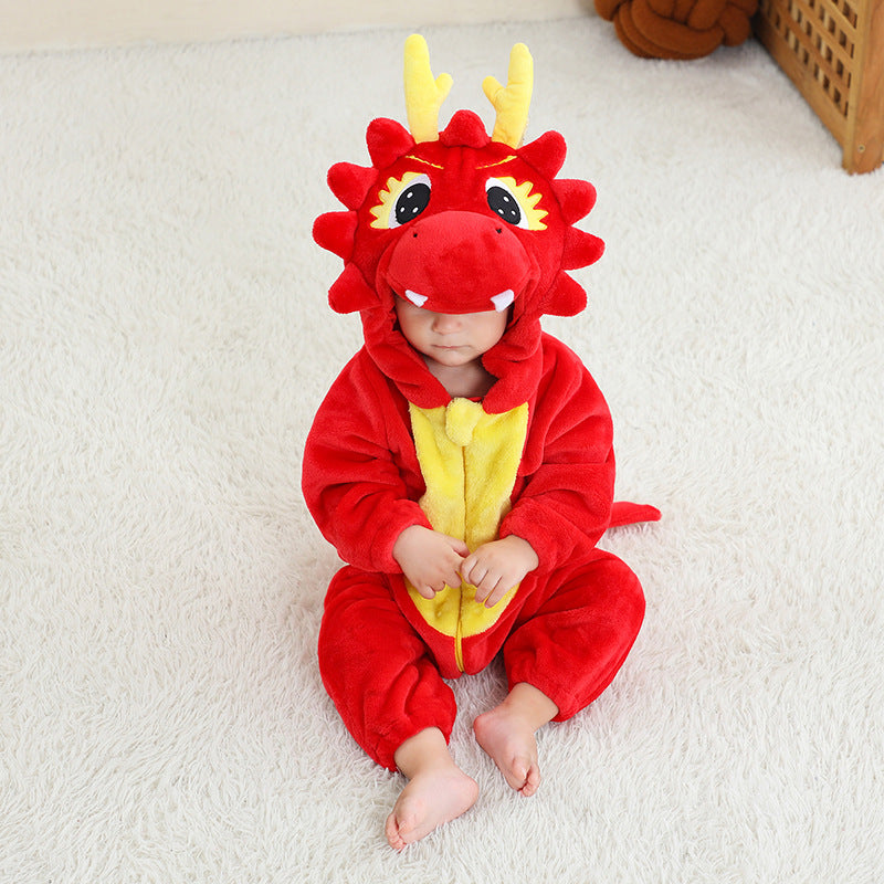 Children's Cartoon One-piece Pajama Animal Flannel Romper Jumpsuit, Climbing Suit