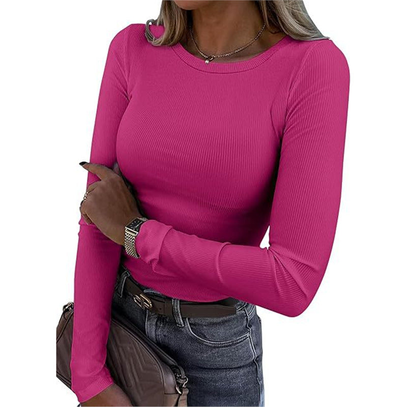 Women's Stretch Crew Neck Rib Shirt Slim Fit Women's T-shirt