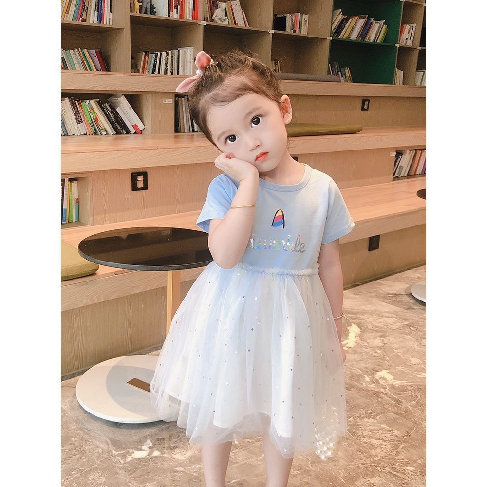 Children's Short Sleeve Fashionable Princess Little Solid Children's Dress