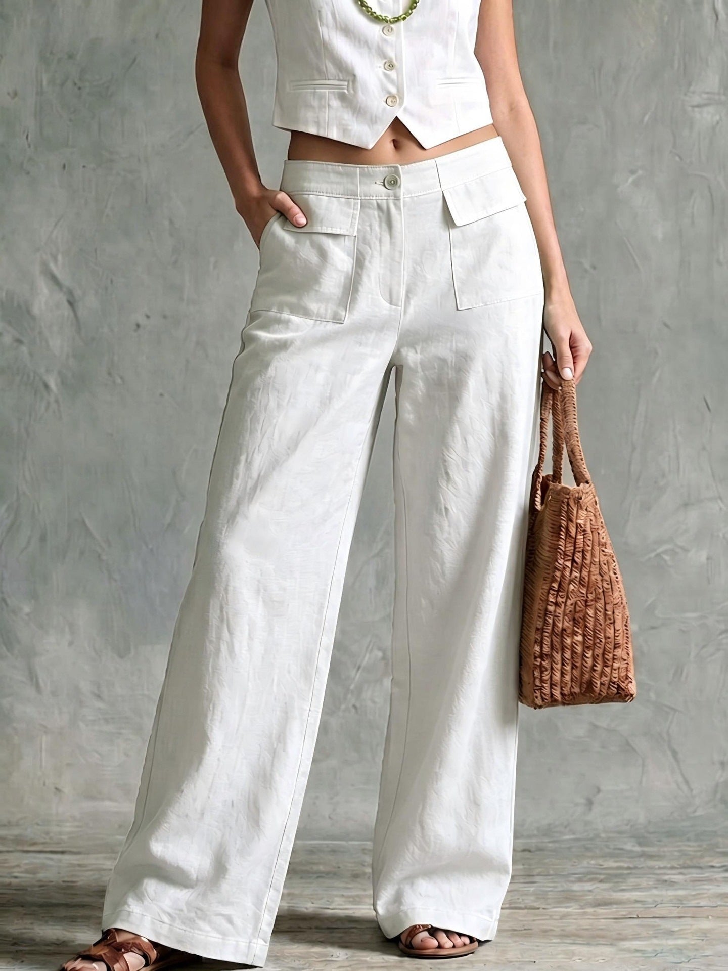 Women's Solid Color Cotton Linen Loose Trousers Casual Pants