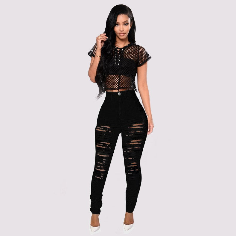 Torn Slim Stretch High Waist Denim Pants