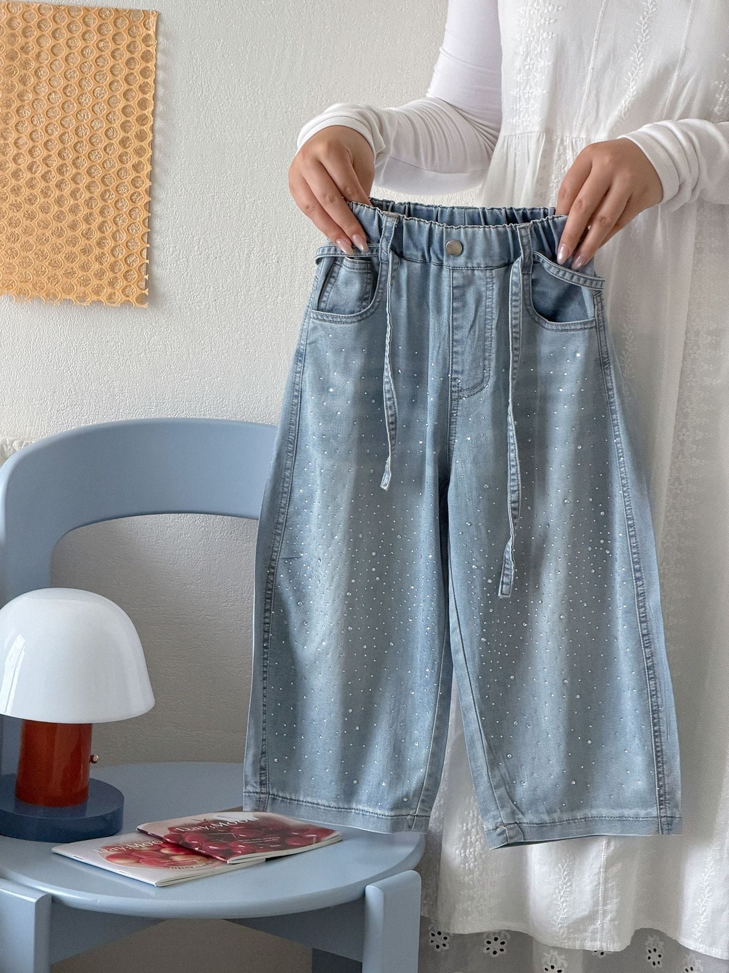 High-grade Shiny Full Diamond Jeans Summer Thin Casual Loose Children's Pants