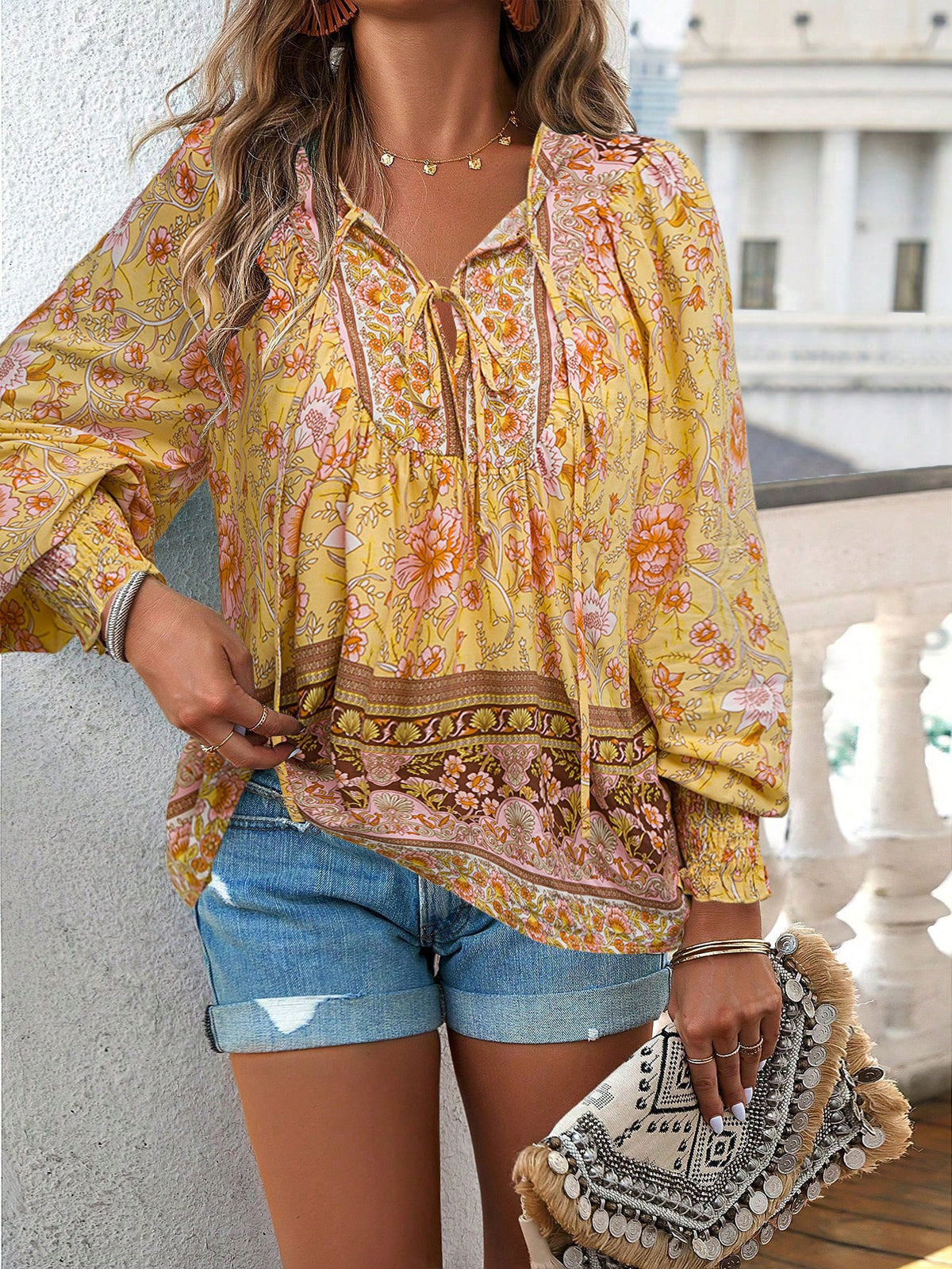 Women's Bohemian Vacation Style Printed Long Sleeve Blouse