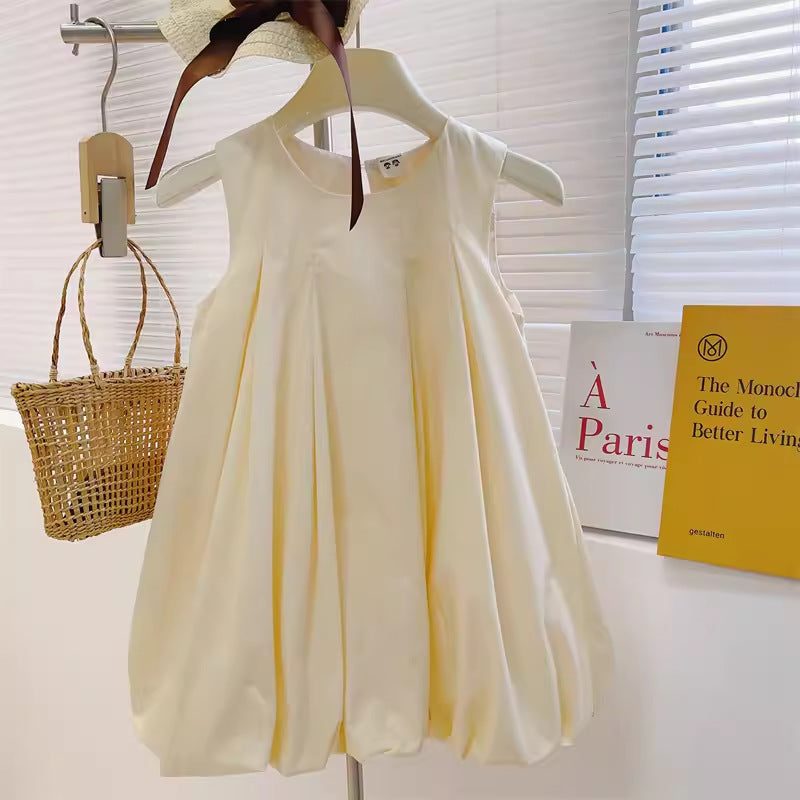 Summer Korean Simple Fresh Solid Color Puffy Children's Dress