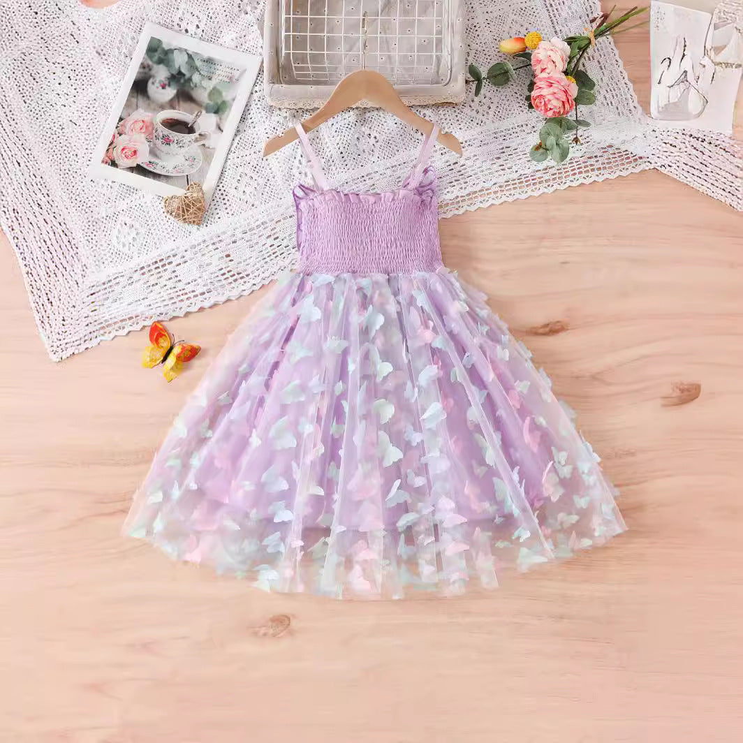 Children's Cotton Clothing Colorful Butterfly Summer Western Style Tulle Skirt Children's Dress