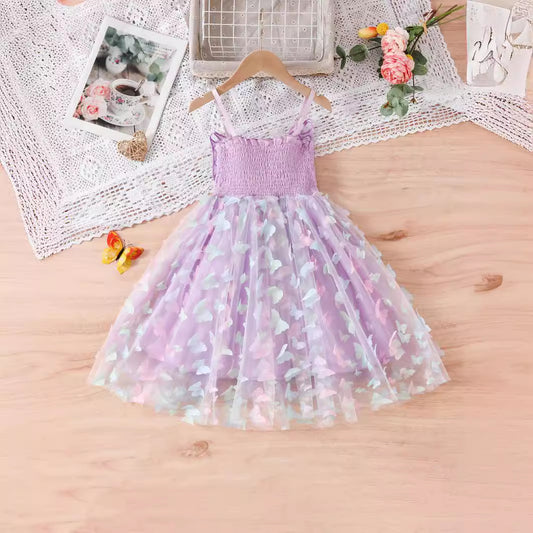 Children's Cotton Clothing Colorful Butterfly Summer Western Style Tulle Skirt Children's Dress